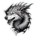 wolf dragon emerging tattoo design idea