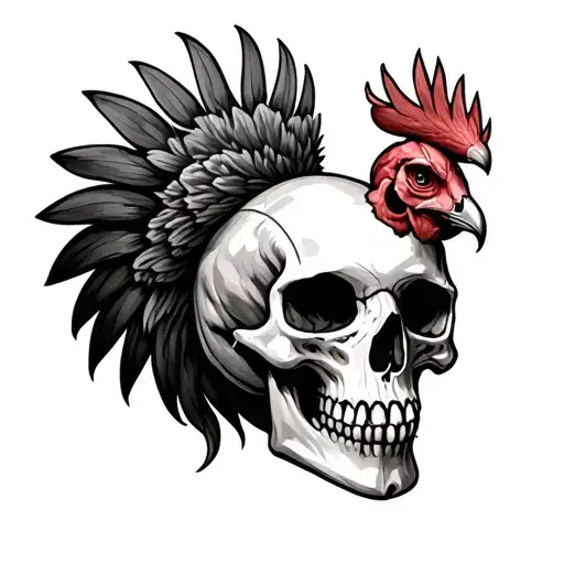 Gallo and skull tattoo design idea