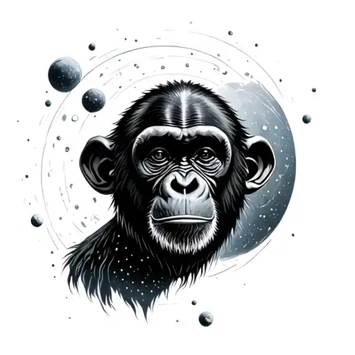 chimp face floating through space tattoo design idea