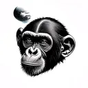 chimp face floating through space tattoo design idea