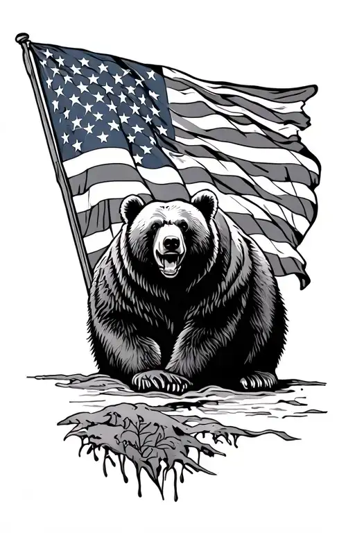 Bear and American Flag and Forrest tattoo design idea