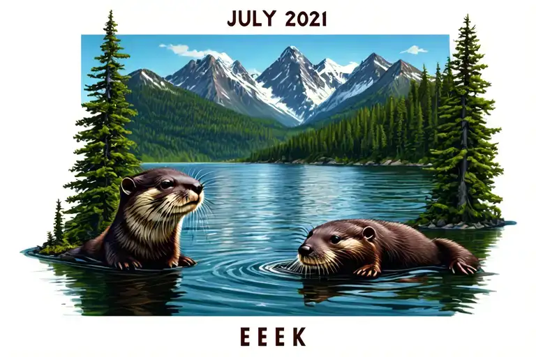 "July 2021, Eek" otter Alaska mountains scene tattoo design idea