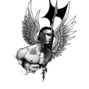 a man with wings and Illyrian helmet tattooed on his chest tattoo design idea