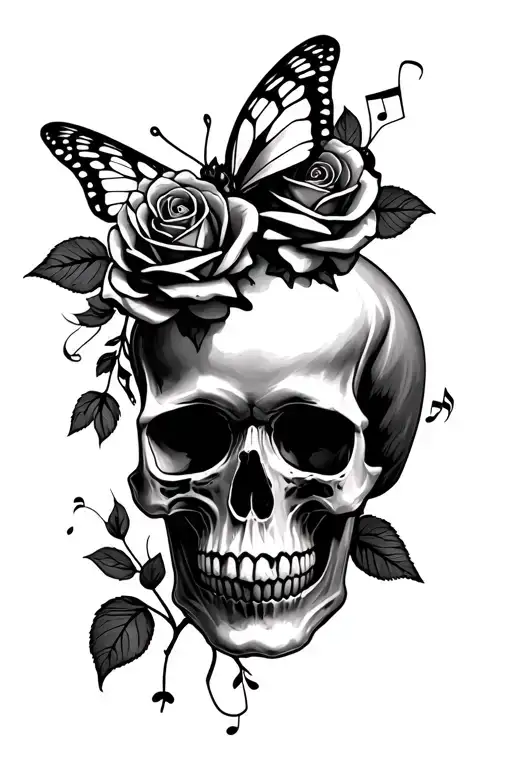 skull. losing feeling is getting old.  moths. music. emo and goth roses. masculine for upper arm tattoo design idea