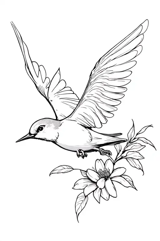 flower bird flying tattoo design idea