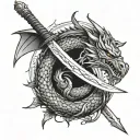 filipino sword with the bakunawa(the moon eater dragon) wrapped around it and glowin moon upbove with stars surrounding  tattoo design idea