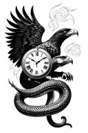 snake eagle clock tattoo design idea