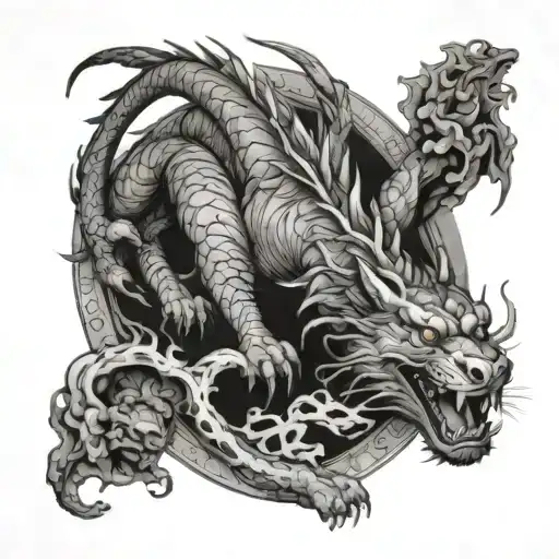 dragon, tiger, horse running tattoo design idea