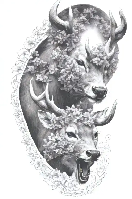 whitetail deer wrapped in lilacs tattoo design idea