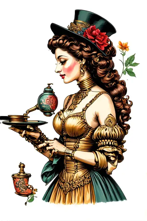 automaton magician woman tattoo design idea