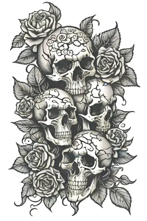 Dead roses and thorn vine animal skulls tattoo design idea