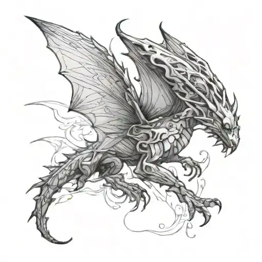 a black and white anatomically correct ink sketch of a unique ethereal nature dragon in the style of a moth in a dynamic tattoo design idea