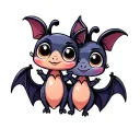 two cute female bats with big eyes that are best friends tattoo design idea
