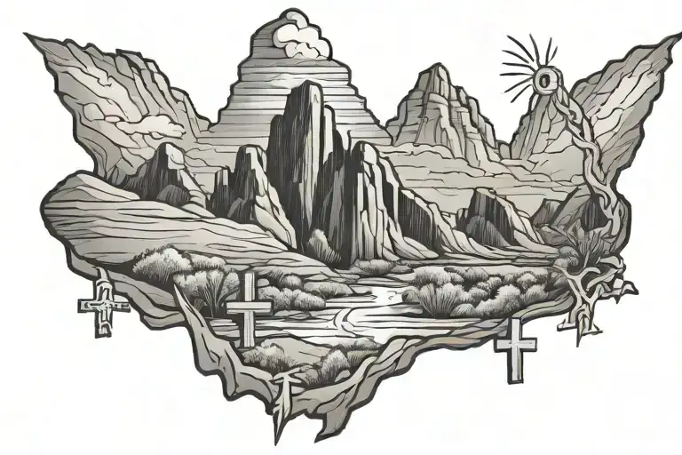 arizona mountains with cross tattoo tattoo design idea