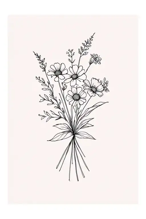 dainty bouquet of birth flowers, December, May, October, August tattoo design idea