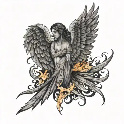 angel wings on fire  tattoo design idea