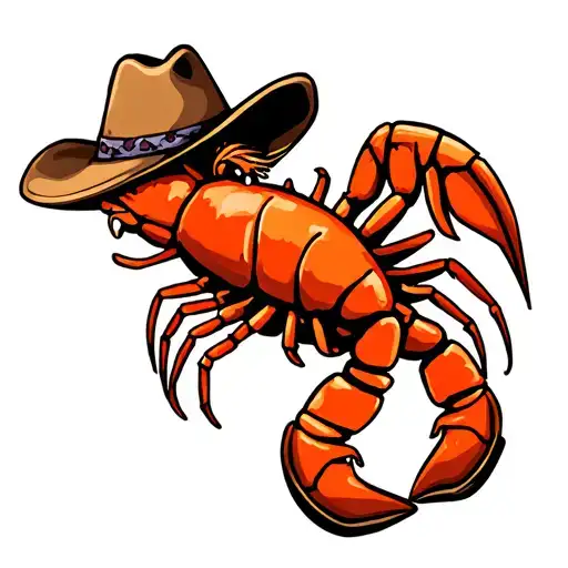 cute crawfish wearing a cowboy hat and boots tattoo design idea