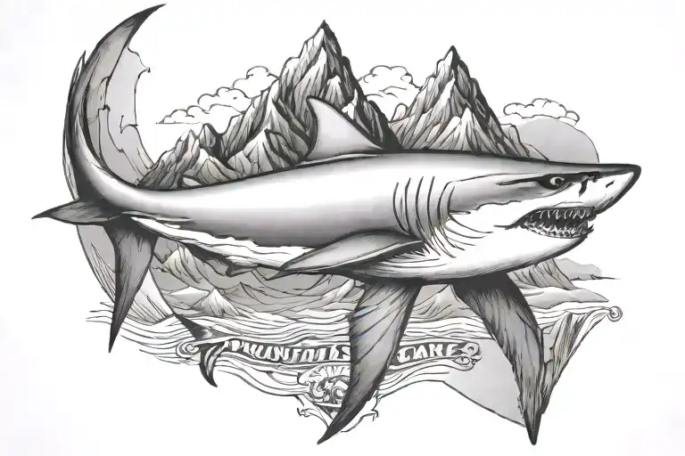 mountains nobody cares work harder ocean shark tattoo design idea