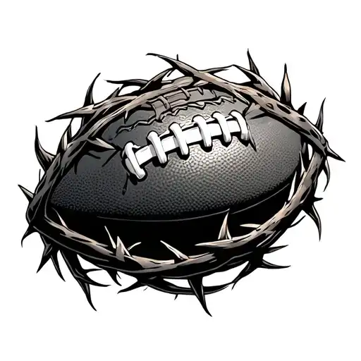 American football wrapped in thorns intertwined horizontally  tattoo design idea