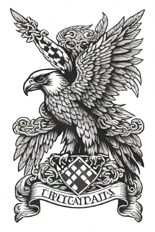 A falcon flying around the Croatian flag intertwined tattoo design idea