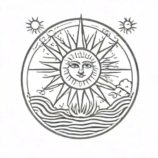 sun and ocean tarot style tattoo tattoo design idea