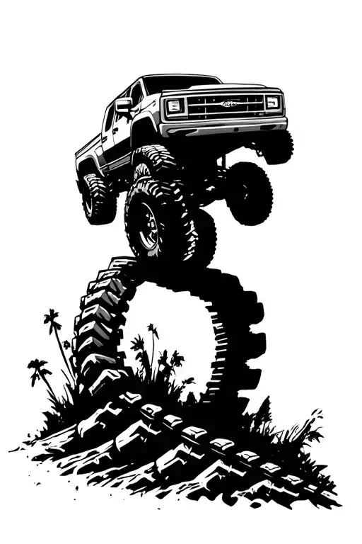 4WD recovery track, curved, clean black lines. tattoo design idea