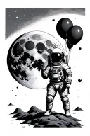 astronaut and balloons and moon merging together tattoo design idea