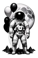 astronaut and balloons and moon merging together tattoo design idea