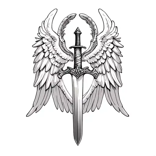 st michael sword one angel wing tattoo design idea