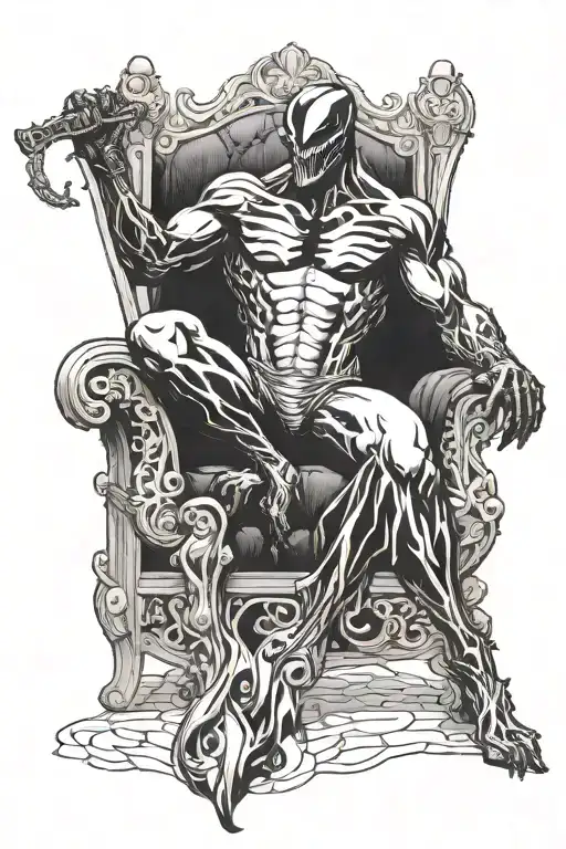 Venom on throne holding a sword tattoo design idea