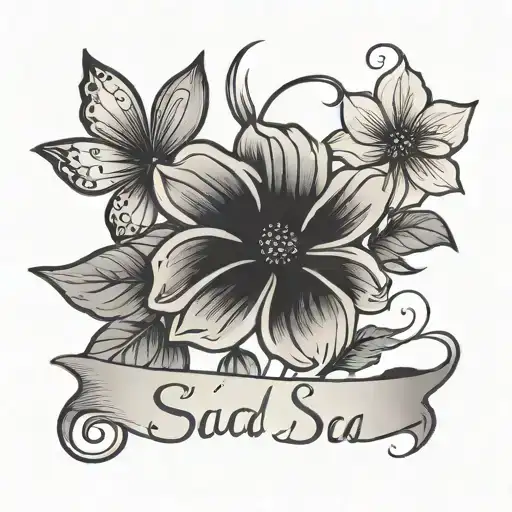 Way Less Sad in cursive font with a tiny flower tattoo design idea