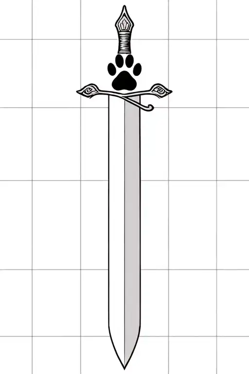 long sword with paw print tattoo design idea