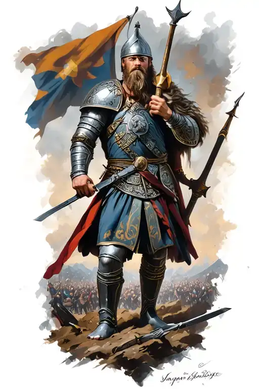 Germanic warrior in battle scene tattoo design idea