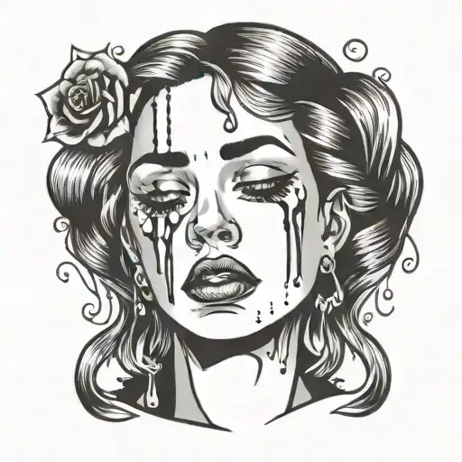 a girl crying tears dripping tattoo design idea