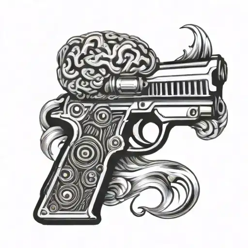 brain pistol morphing tattoo design idea
