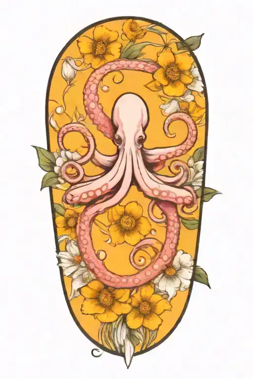 snowdrop, rose, marigold, octopus tentacles tattoo design idea