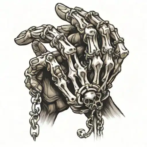 skeleton hands as chains on real hand coming tattoo design idea
