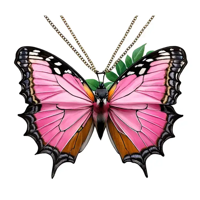 pink and dove and papillion monarch necklace tattoo design idea