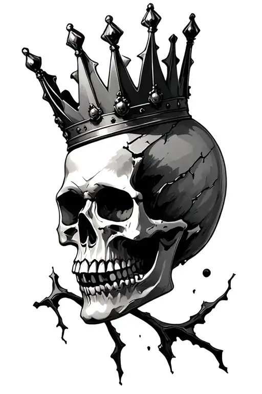 Skull with a broken crown  tattoo design idea