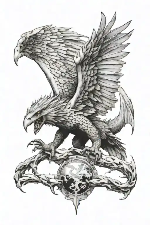 powerful dengerous dragon flying eagle wings tattoo design idea