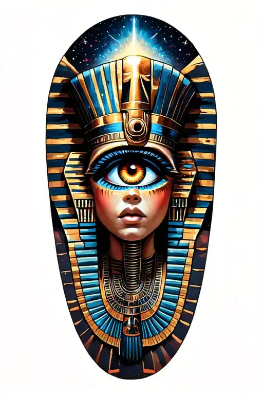 Space Theme With Cosmic Dust Clouds  with Egyptian And Inka Symbolism And all seing eye TattooWith Technology tattoo design idea