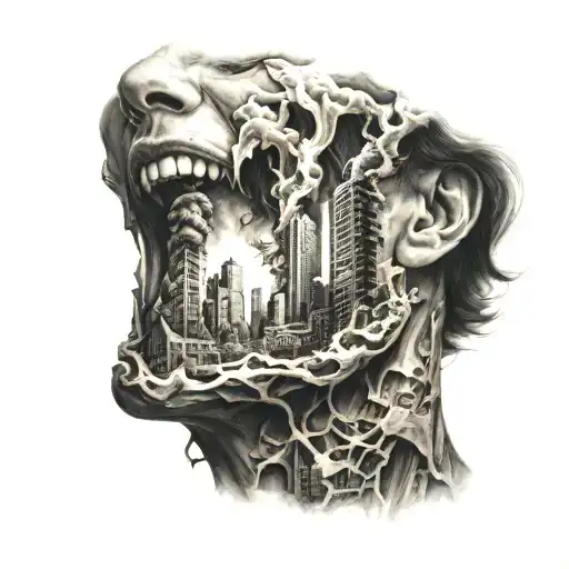 burning city throat tattoo tattoo design idea