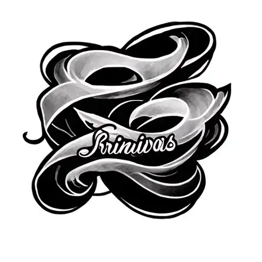 Create a full forearm tattoo where the name 'Srinivas' is written in a flowing, elegant script, wrapping gently from the tattoo design idea