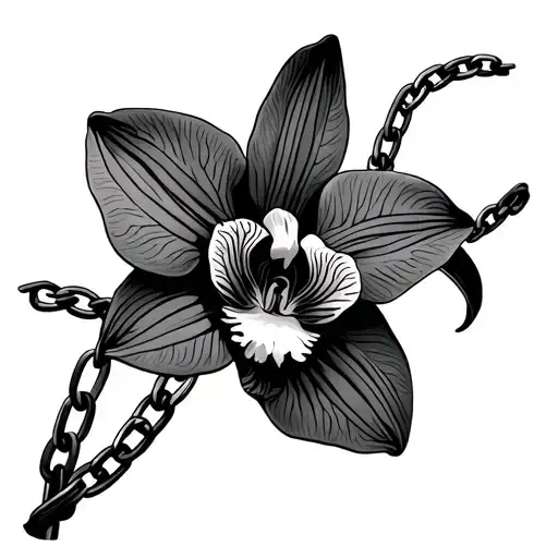 orchid with chain links tattoo design idea