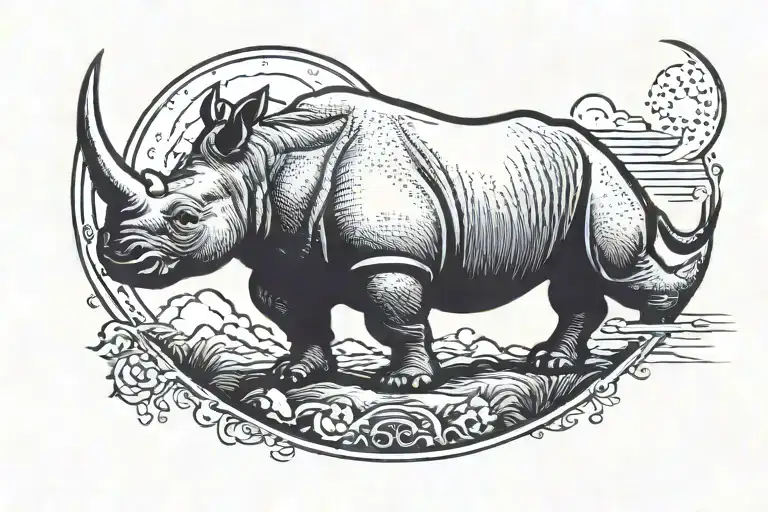 Rhino silhouette with Moon tattoo design idea