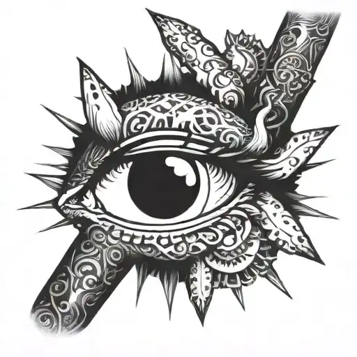 eyes on the hand from the finger to the elbows and such a dark style tattoo design idea