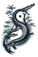 tree of life, ying yang, water, crocodile swimming in a tropical tattoo design idea