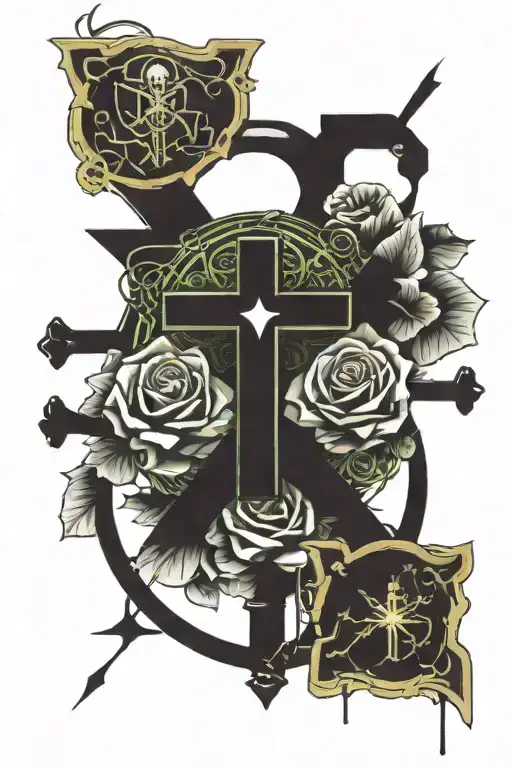 Romans 8:11 with cross and roses sacred heart shaped lock Roman 8:11 banner romans 8:11 tattoo design idea