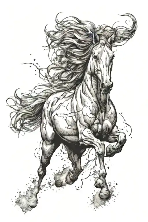 horse running freely flowing mane tattoo design idea