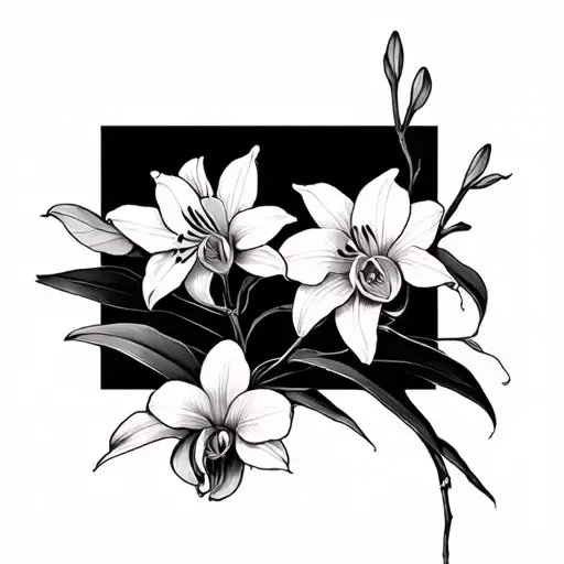 still water runs deep Chinese in orchid and spider lillies tattoo design idea
